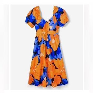 Tabitha Brown for Target - SIZE 6 Orange/Blue Puff Sleeve Tie Back Dress.
